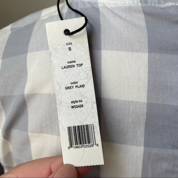 Walter Baker Lauren Top Grey Gingham Trumpet Sleeve NWT S - Picture 10 of 12